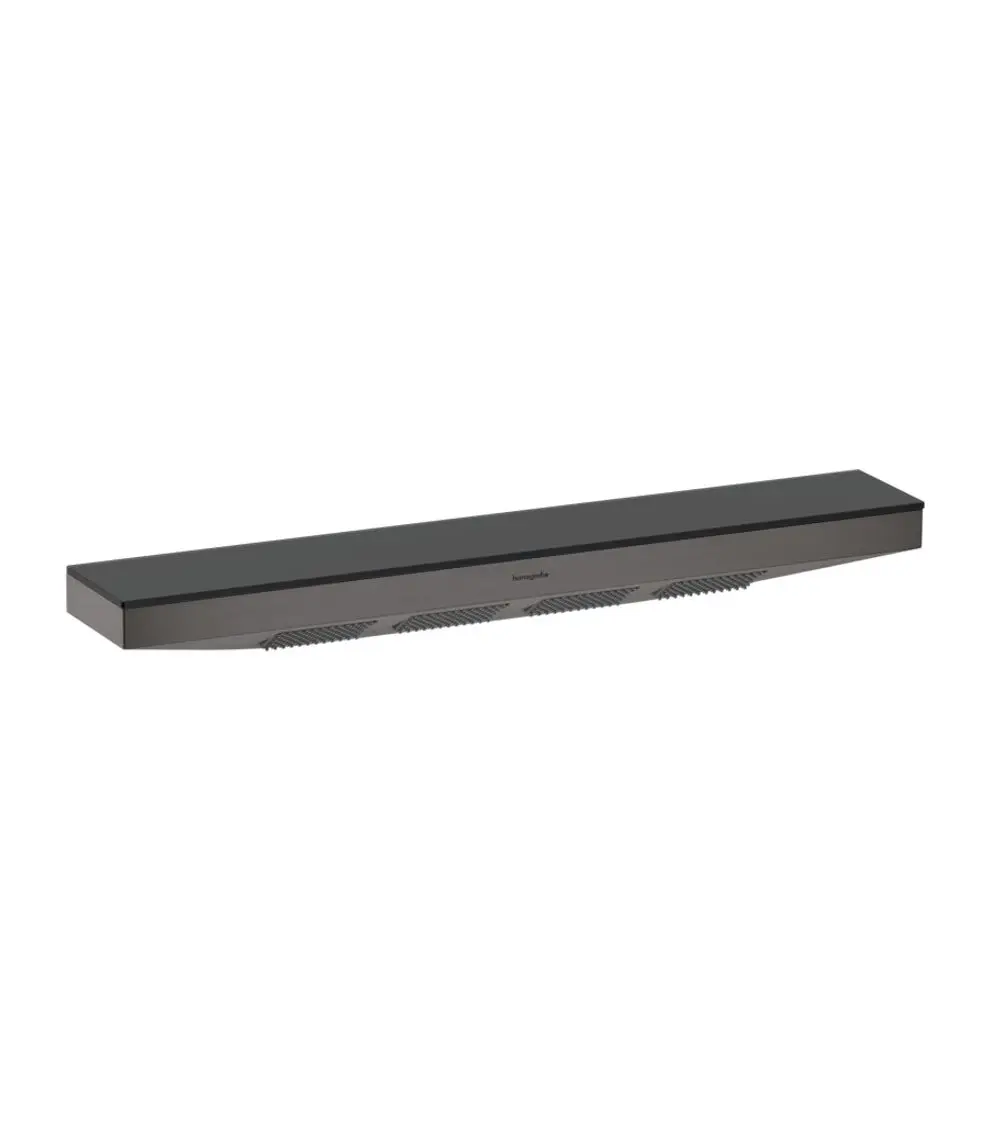 Hansgrohe Duscharmatur in Brushed Black Chrome, länglicher Körper mit integrierter Duschablage und Wasserabgabe, flexibel anbringbar.